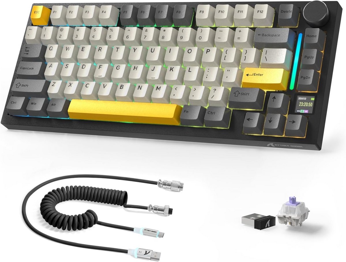 75% Mechanisch Toetsenbord Draadloos met TFT Kleurendisplay en Hot-Swap - Zwart