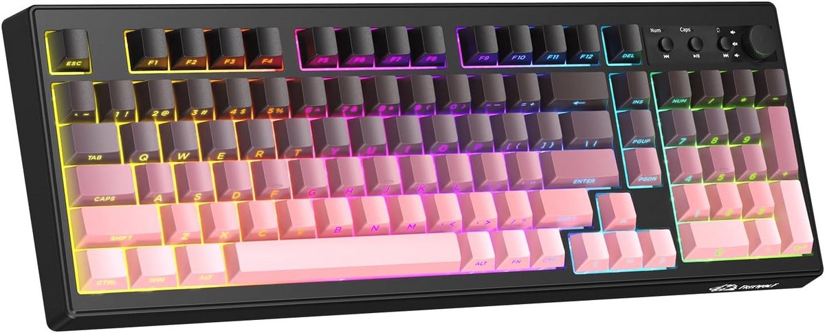 Draadloos Mechanisch Gaming Toetsenbord met RGB Licht en Draaiknop - Meerdere Verbindingsopties
