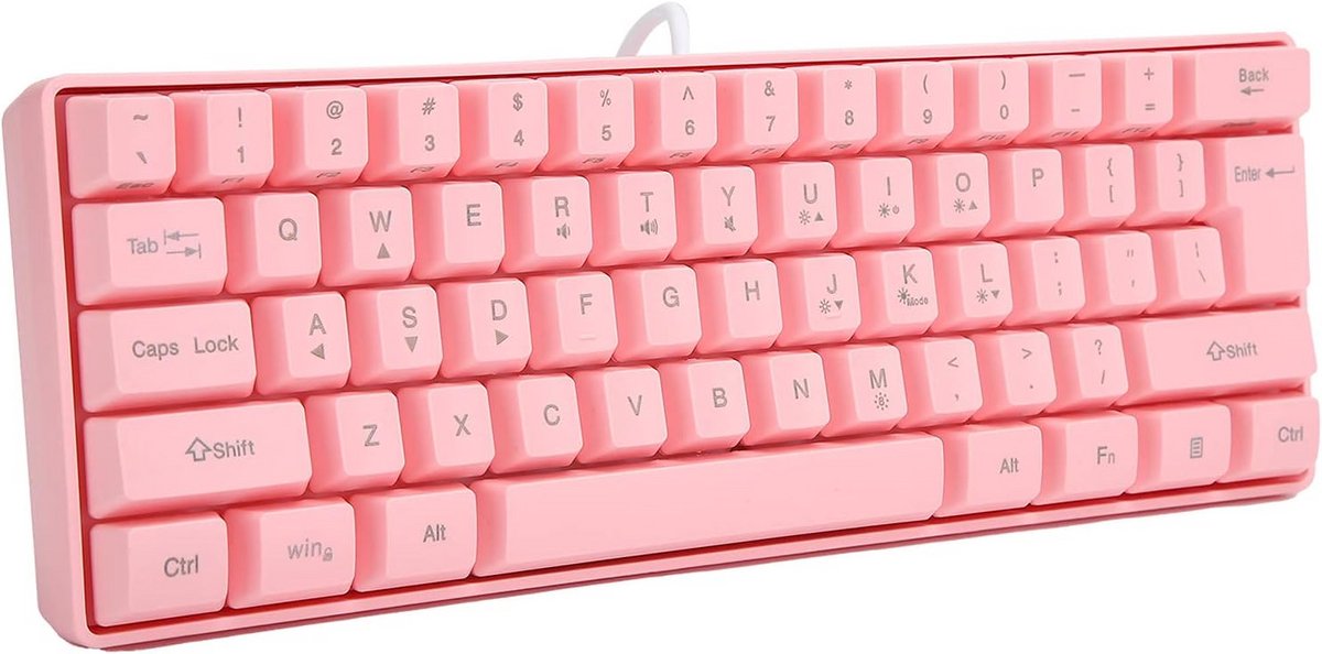 Compact 61-Toetsen RGB Gamingtoetsenbord Roze Bedraad Ergonomisch voor Laptop en Desktop