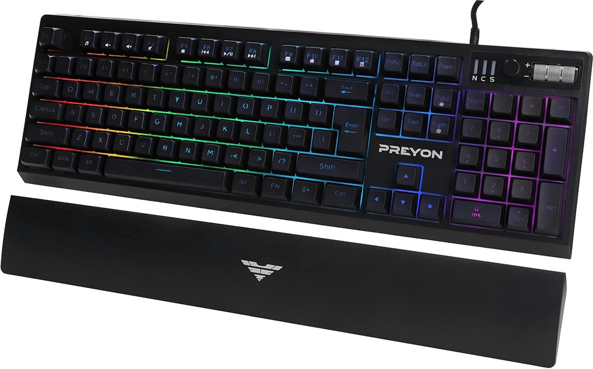 Bedraad Gaming Toetsenbord met RGB Verlichting en Polssteun - Volumewiel & Nederlands Layout