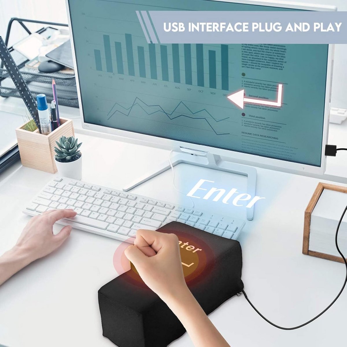 Extra Groot USB Enter Toets Kussen voor Bureau en Thuisgebruik - Comfortabel Zwart