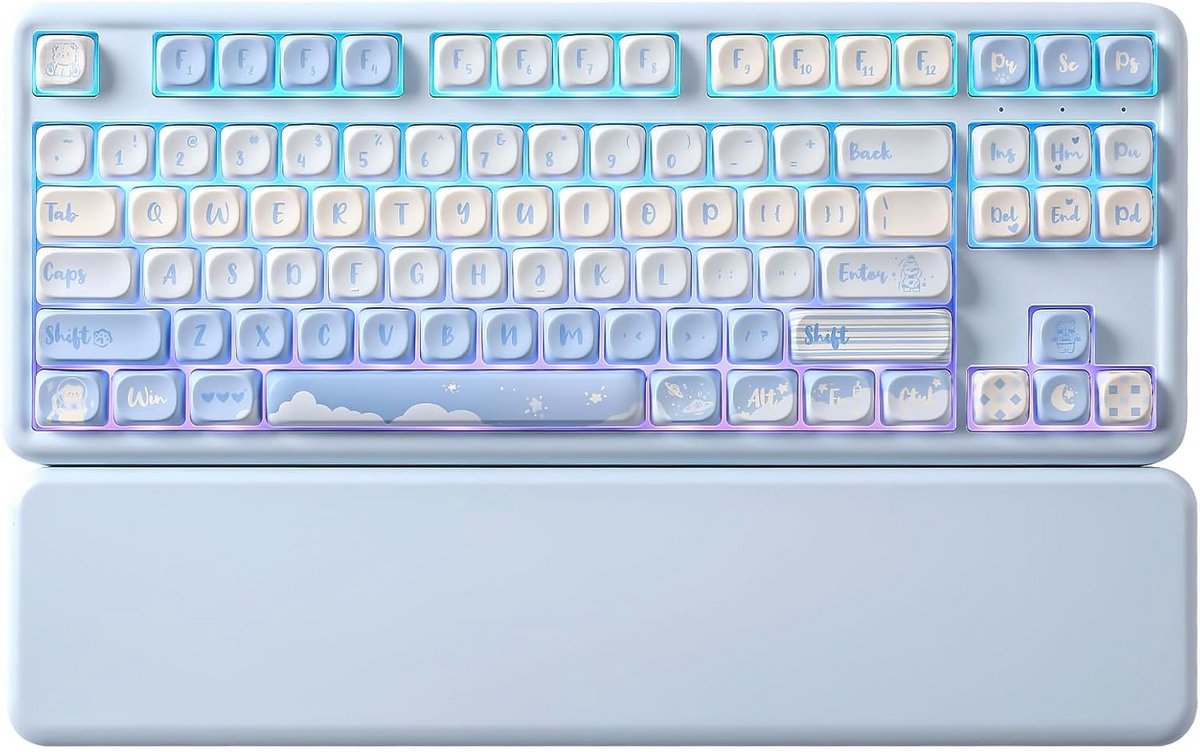 Draadloos mechanisch toetsenbord met QMK/VIA, RGB en schattige MOA keycaps