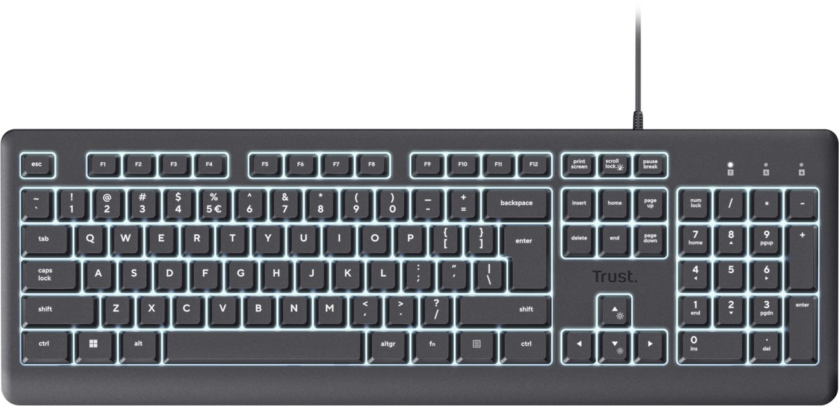 Trust Primo Verlicht toetsenbord (US/QWERTY) - Met LED-verlichte toetsen - Zwart