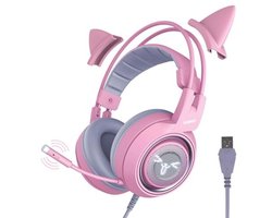 Roze Gaming Headset 7.1 Surround Sound met LED-verlichting en Ruisonderdrukkende Microfoon