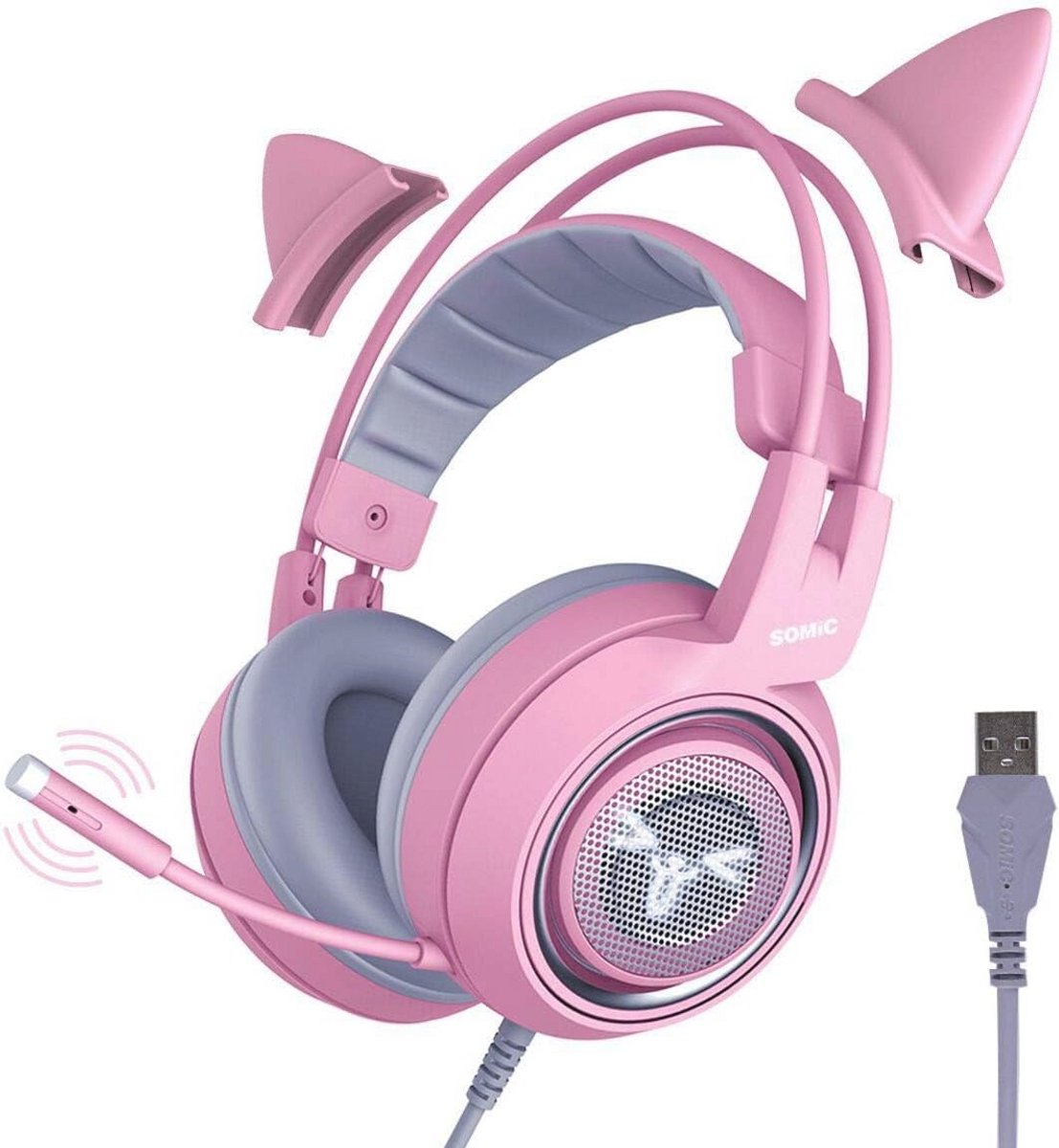 Roze Gaming Headset 7.1 Surround Sound met LED-verlichting en Ruisonderdrukkende Microfoon