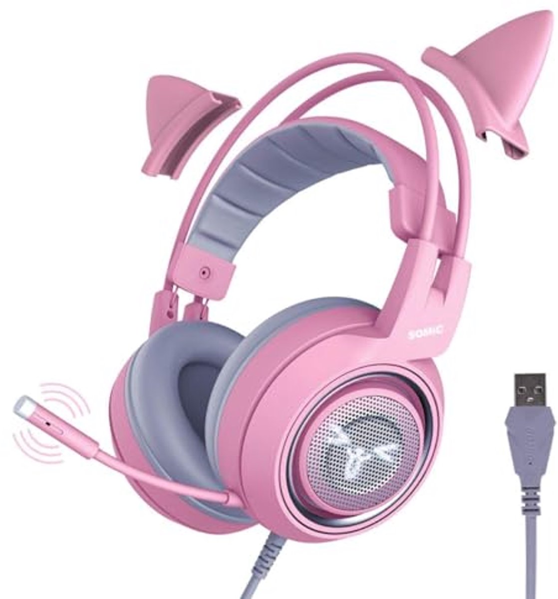 Roze Gaming Headset 7.1 Surround Sound met LED-verlichting en Ruisonderdrukkende Microfoon