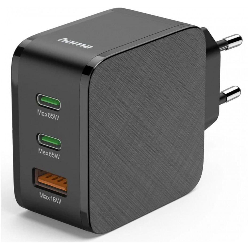 Hama Snellader 2x USB-C PD 1x USB-A QC 65 W Oplader - Zwart