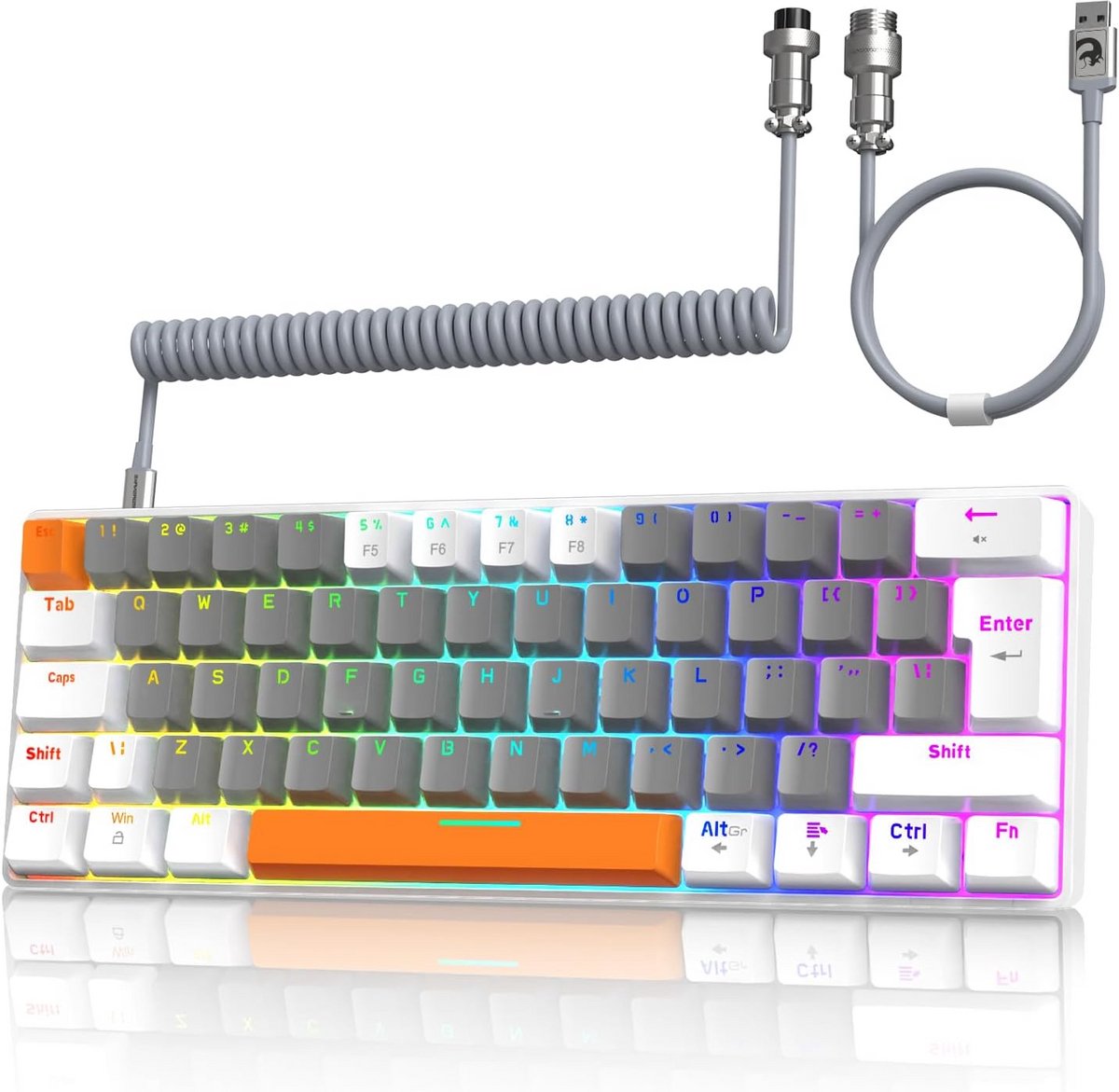 Compact 60% Mechanisch Gaming Toetsenbord met Coiled Kabel - RGB Verlicht QWERTY Voor PC/Mac