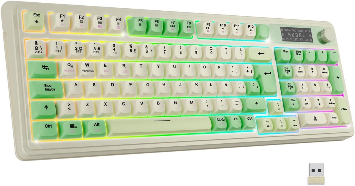 Draadloos Toetsenbord Oplaadbaar Spaans QWERTY Layout Multi-Modus RGB Verlicht
