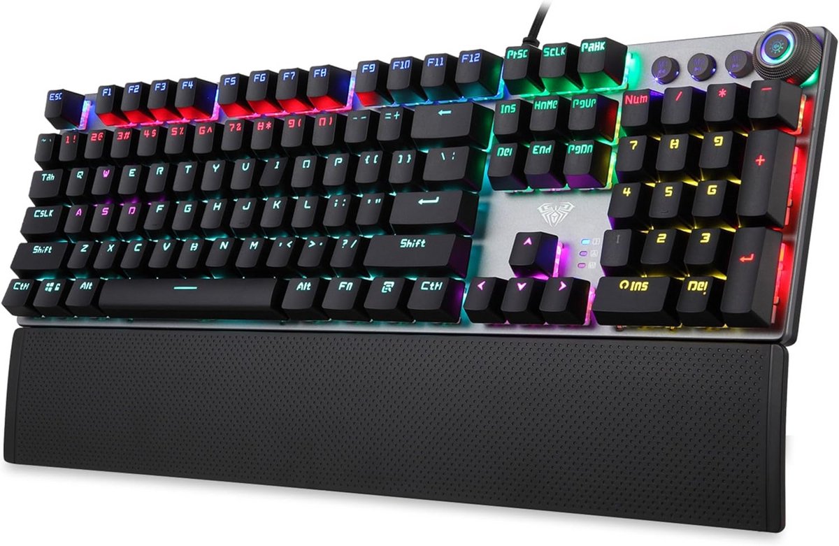 Mechanisch Gaming Toetsenbord met Vierkante Toetsen, Klikkende Schakelaars en Regenboogverlichting