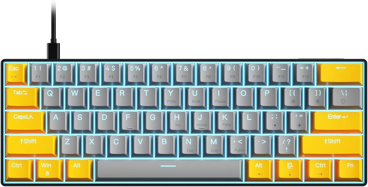 Mechanisch Gaming Toetsenbord 61 Toetsen Hot-Swappable met LED Verlichting USB-C Kabel