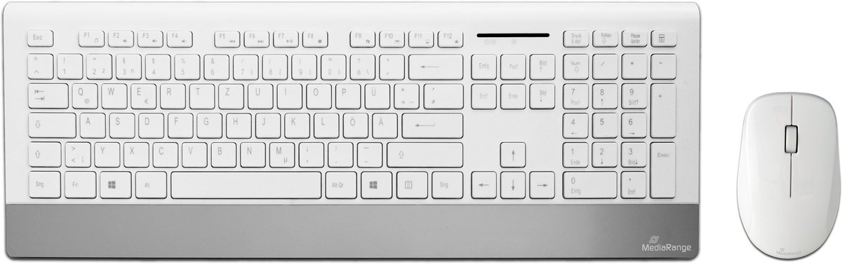 MediaRange MROS106 toetsenbord Inclusief muis Thuis RF Draadloos QWERTZ Duits Zilver, Wit