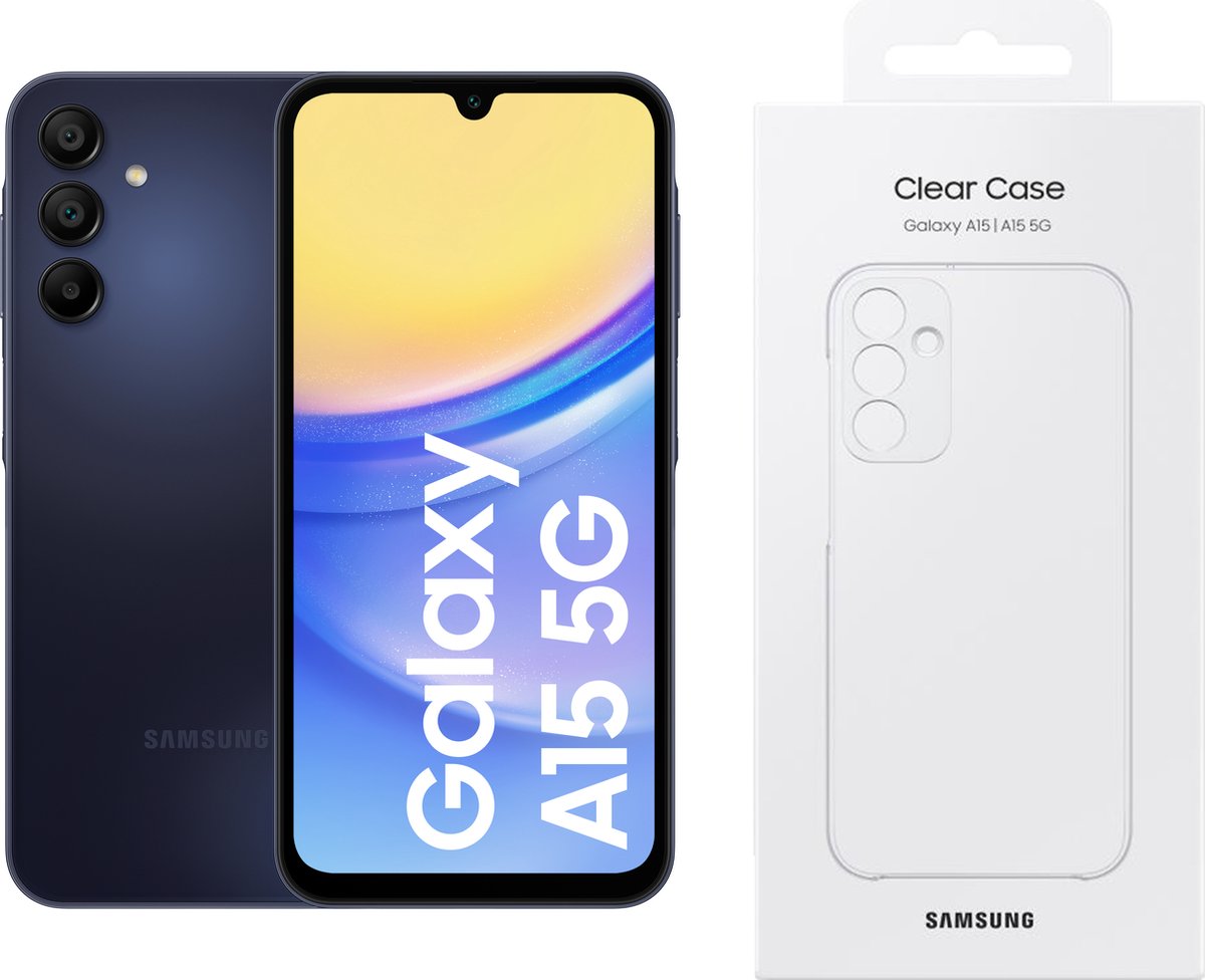 Samsung Galaxy A15 5G - 128GB - met Clear Case - Blue black