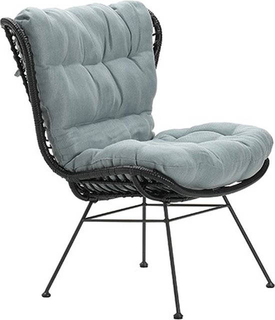 Garden Impressions Libelle relax fauteuil loungestoel black rotan en mint grey - - Zwart