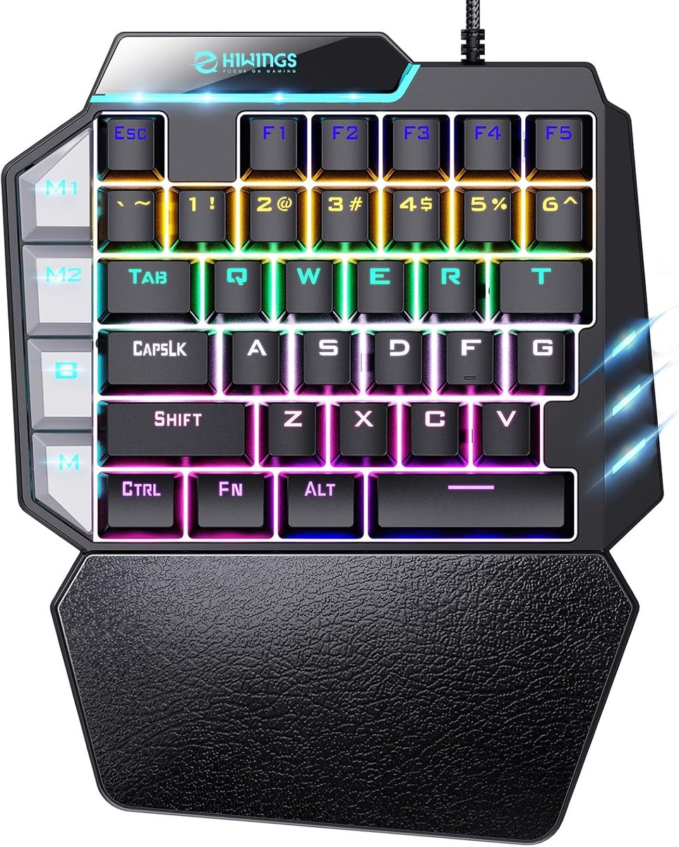 Mechanisch Gaming Toetsenbord met Eén Hand, RGB Verlichting en Polssteun, 38 Toetsen