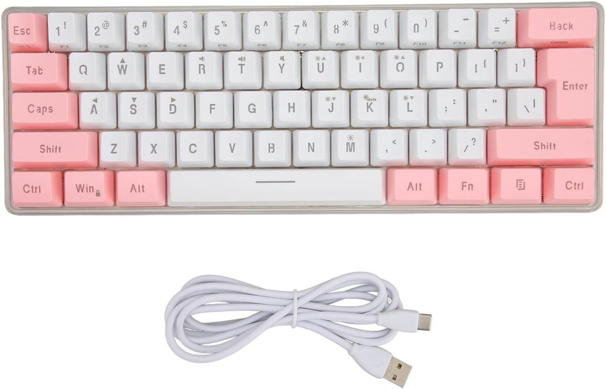61-Toetsen Mechanisch Gaming Toetsenbord Bedraad Compact RGB voor PC & Computer (Wit Roze)