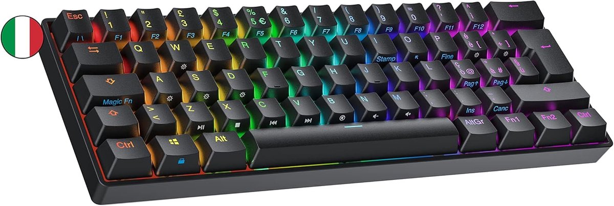 Mechanisch Gaming Toetsenbord 60% - Hot-Swappable Optisch - 62 Toetsen RGB LED - QWERTY ISO (Zwart)