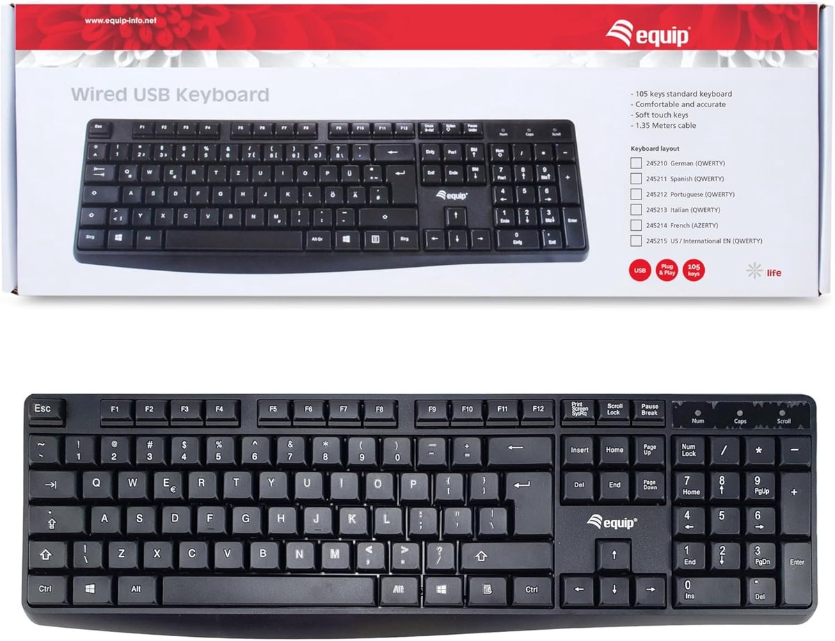 Bekabeld USB Toetsenbord met Internationale (QWERTY) Lay-out voor Kantoor en Thuis