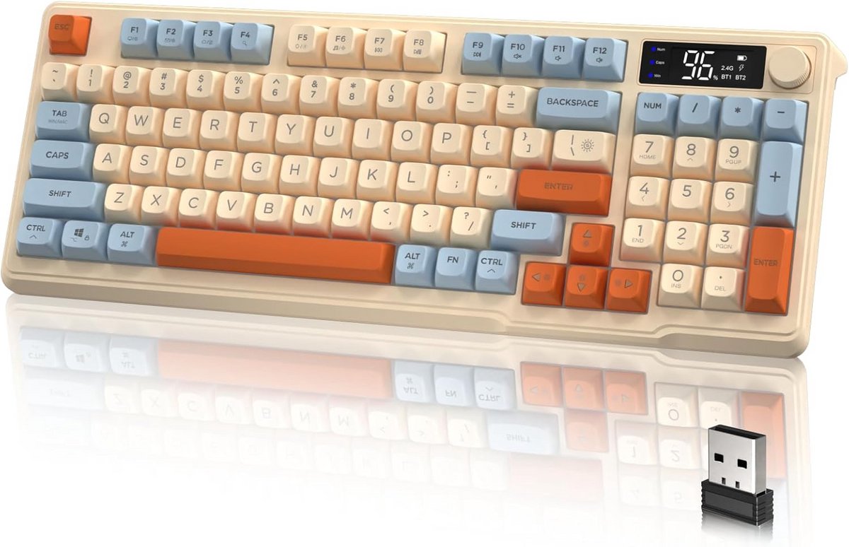 Draadloos 90% Gaming Toetsenbord met Display en Draaiknop, Dubbele Modus