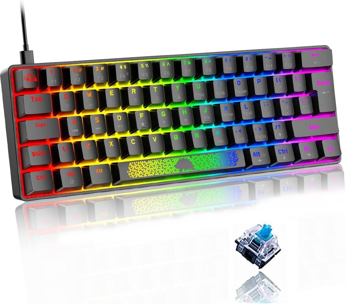 Compact 60% RGB Mechanisch Toetsenbord - Blauw Switch QWERTY UK Layout - LED Verlichting