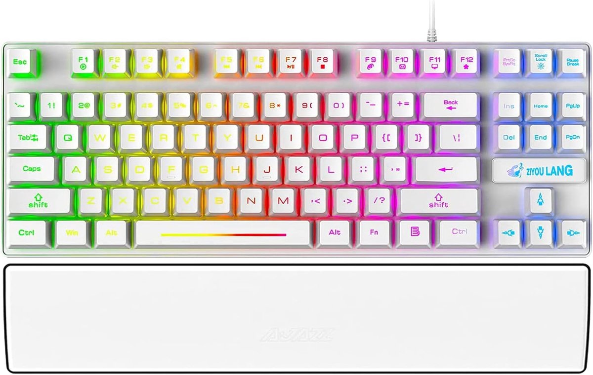 Mechanisch Gevoel Gaming Toetsenbord 87 Toetsen RGB Verlicht – Ergonomisch met Polssteun