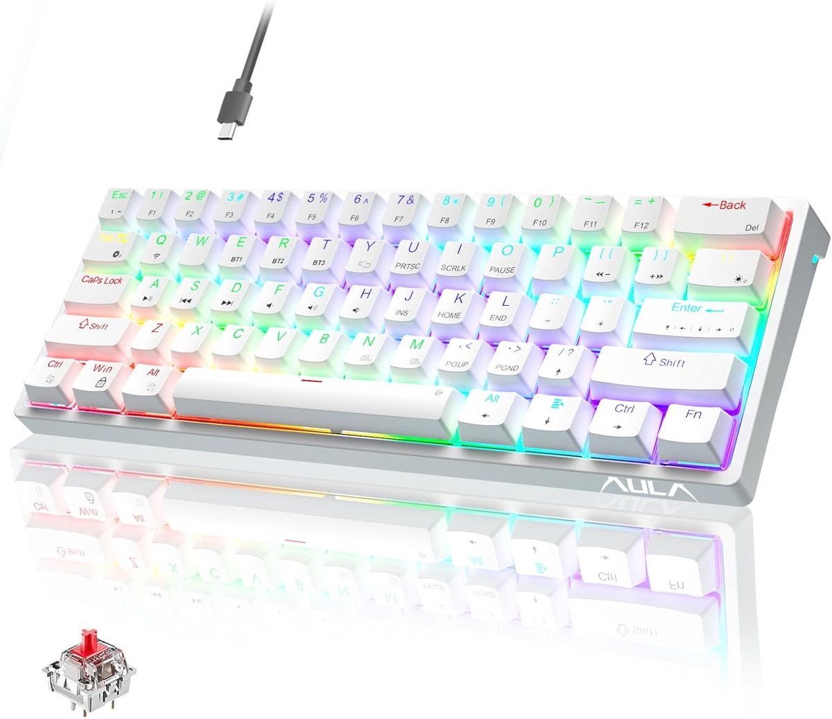 Compact 60% Mechanisch Gaming Toetsenbord Wit - Hot-Swappable & RGB Verlicht