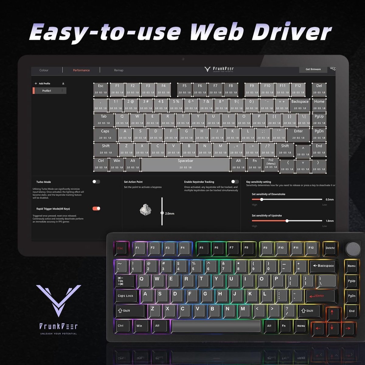 Mechanisch Gaming Toetsenbord 75% met Stille Magnetische Switches en Rapid Trigger