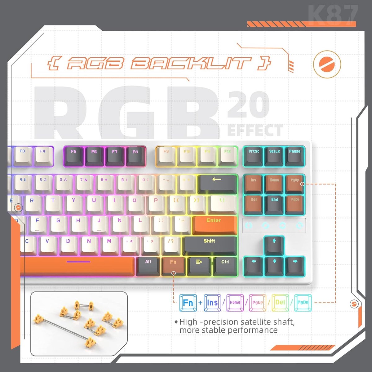 Draadloos Mechanisch Gaming Toetsenbord 75% TKL Compact RGB Hot-Swappable Blauwe Switches Grijs