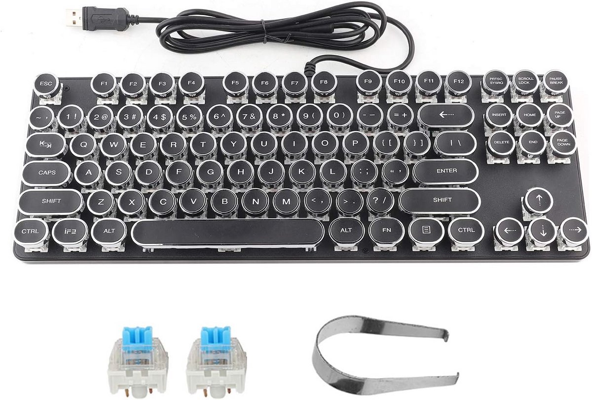 Mechanisch Punk Toetsenbord met Ronde Vintage Toetsdoppen Plug-en-Play