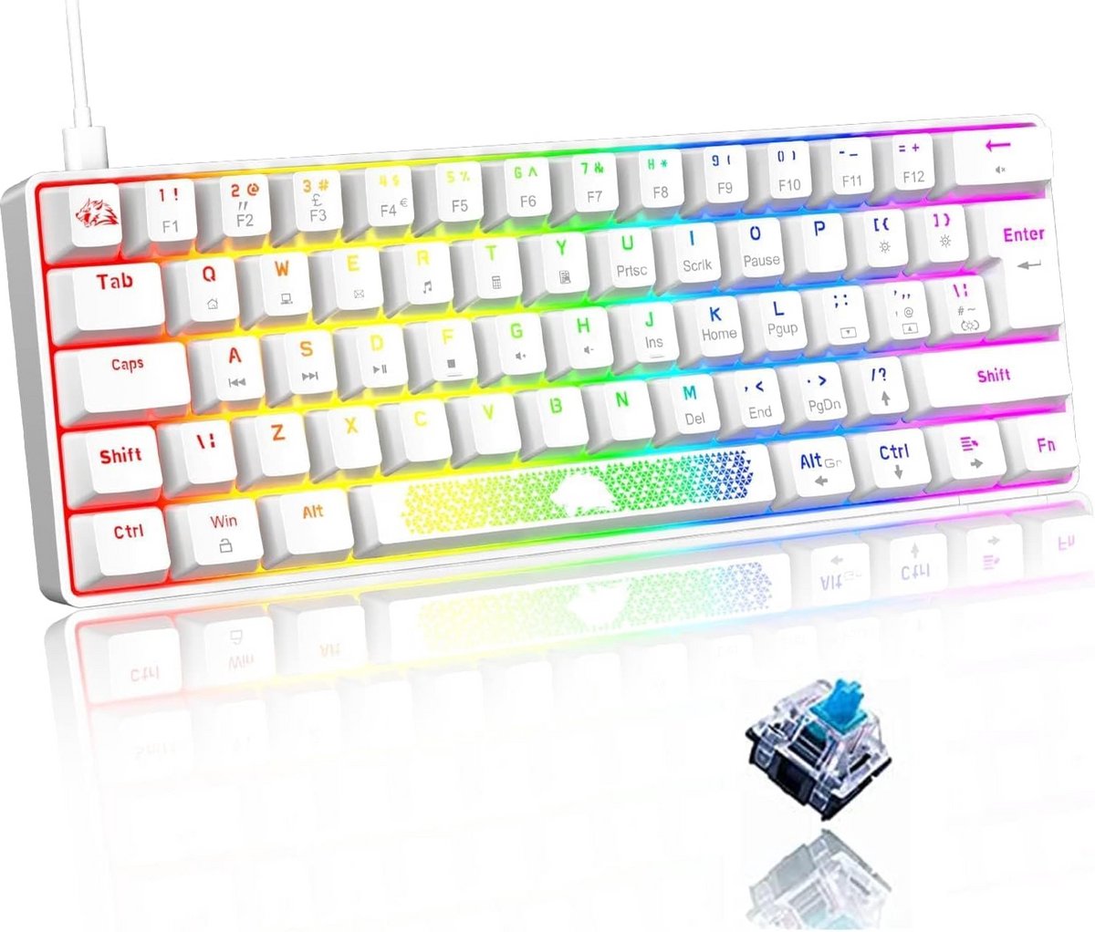 Compact 60 TKL Mechanisch Gaming Toetsenbord met Blauwe Switches en RGB Verlichting