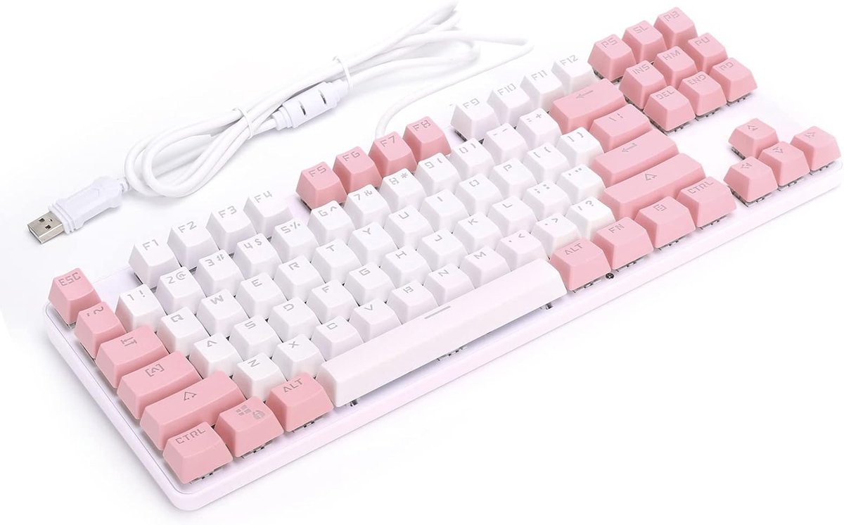 Mechanisch Gaming Toetsenbord met Multimedia Toetsen, Wit en Roze Stijl