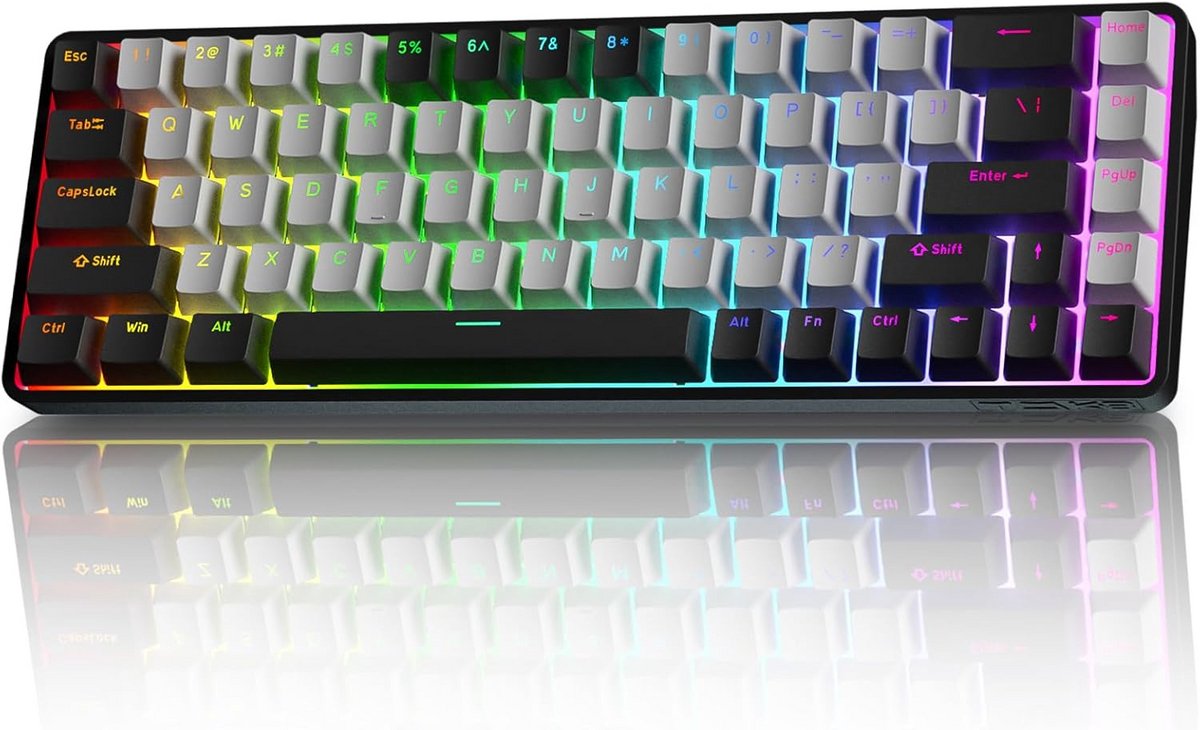 Draadloos mechanisch gamingtoetsenbord met RGB-verlichting en tri-mode connectiviteit