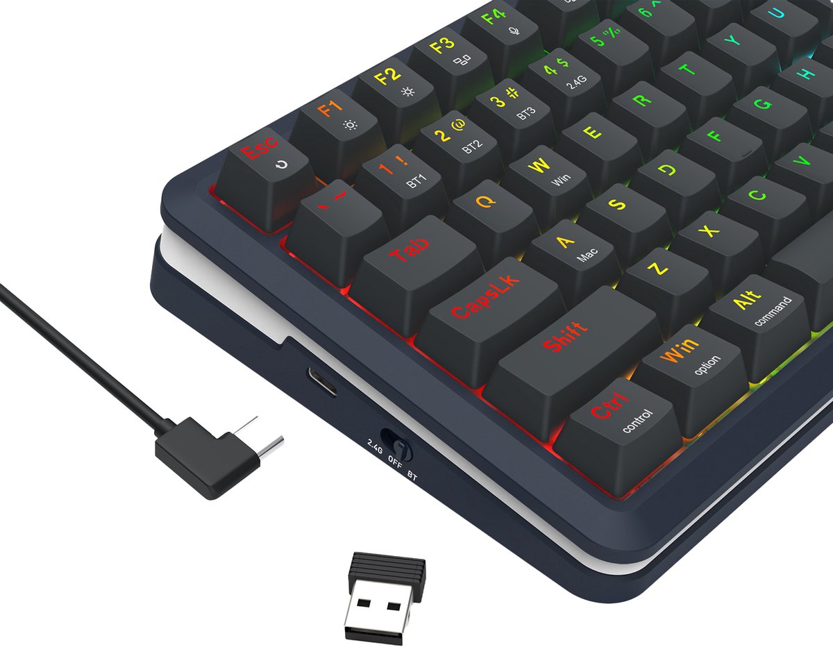 REDRAGON K708-RGB-PRO FLEKACT toetsenbord USB + RF Wireless + Bluetooth Zwart