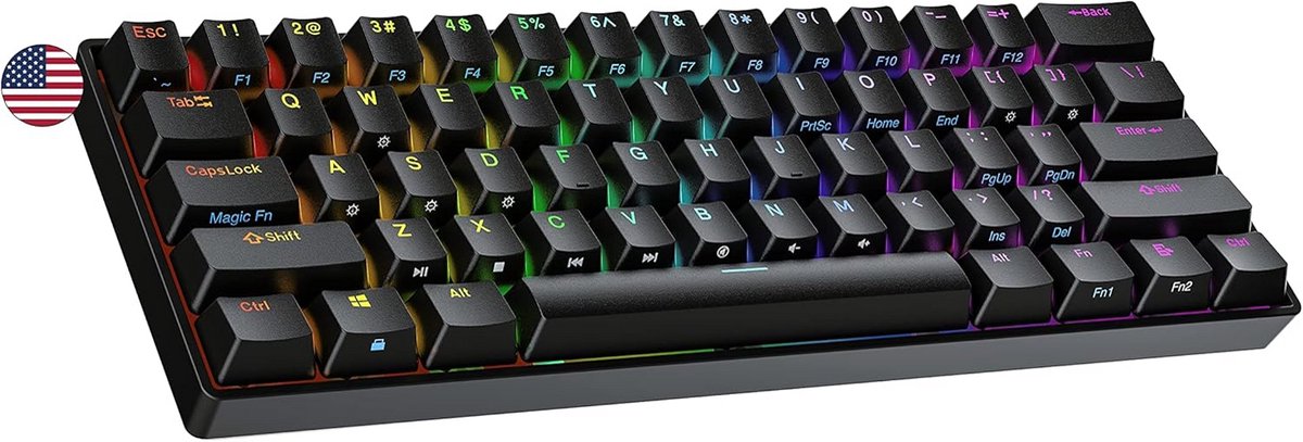 60% Mechanisch Gaming Toetsenbord 61 Toetsen Hot Swappable RGB voor PC/Mac QWERTY
