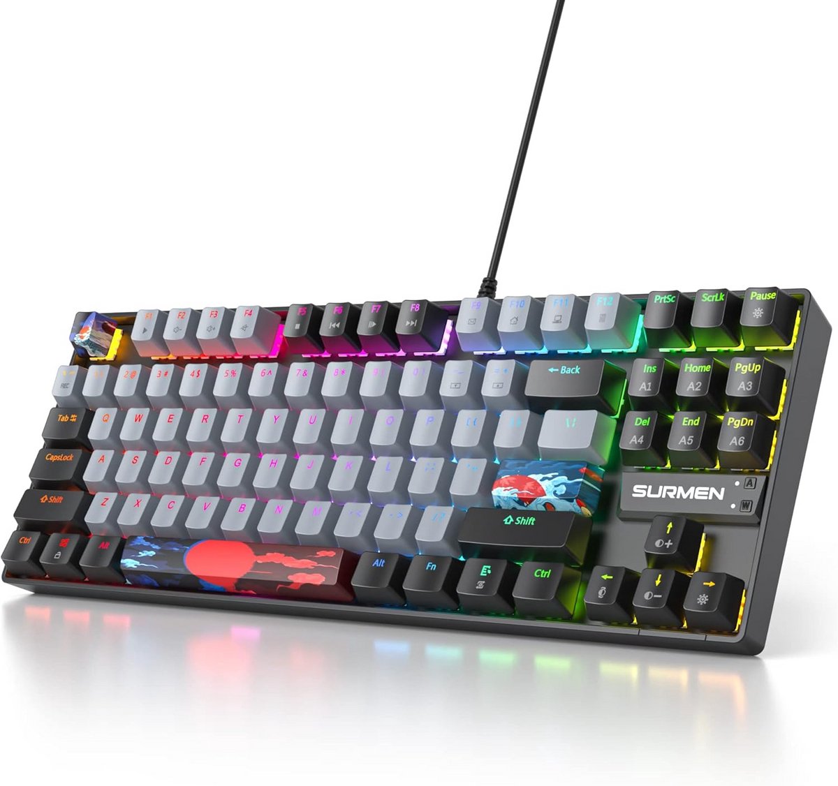 75% Compact Mechanisch Gaming Toetsenbord met RGB Verlichting, Bedraad, QWERTY Indeling