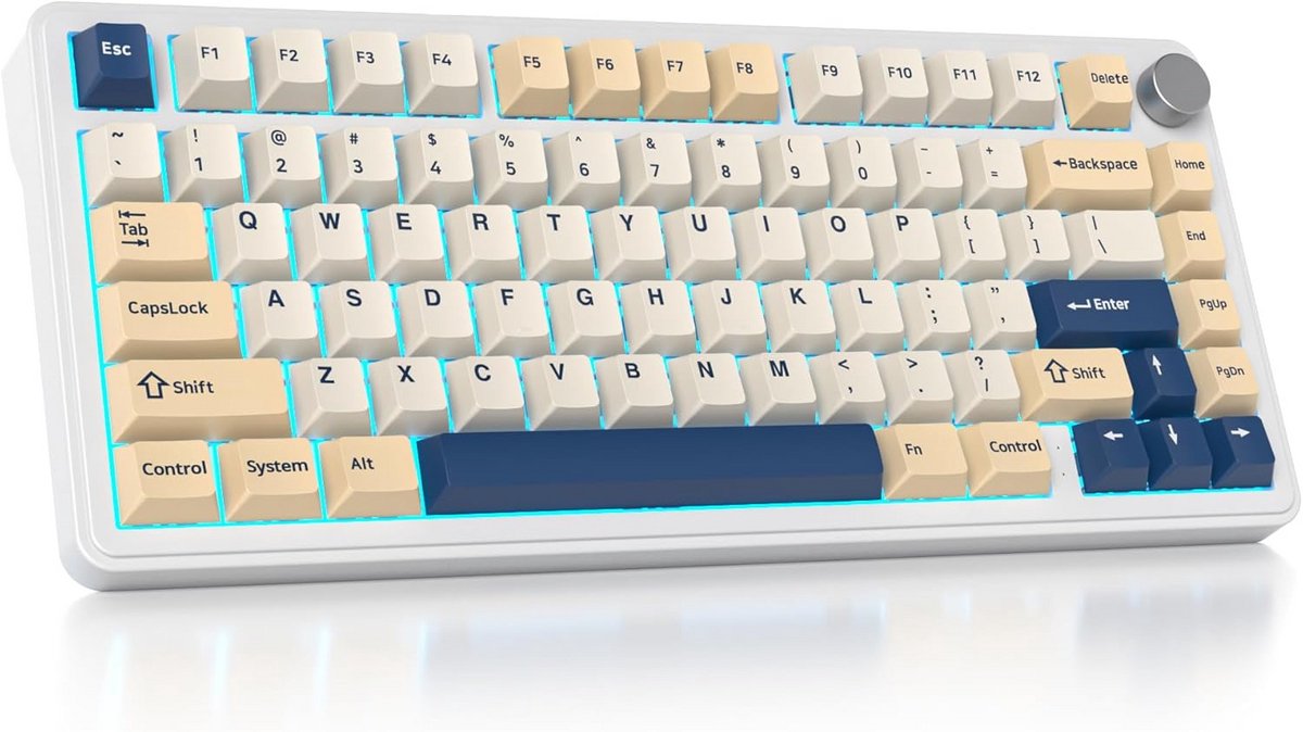 Compact 75% Mechanisch Toetsenbord QWERTY met Drievoudige Modus en RGB Verlichting, Hot Swappable