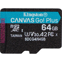 Kingston 64GB microSDXC Canvas Go Plus Gen4 200R A2 U3 Paquete individual sin ADP, Tarjeta de memoria