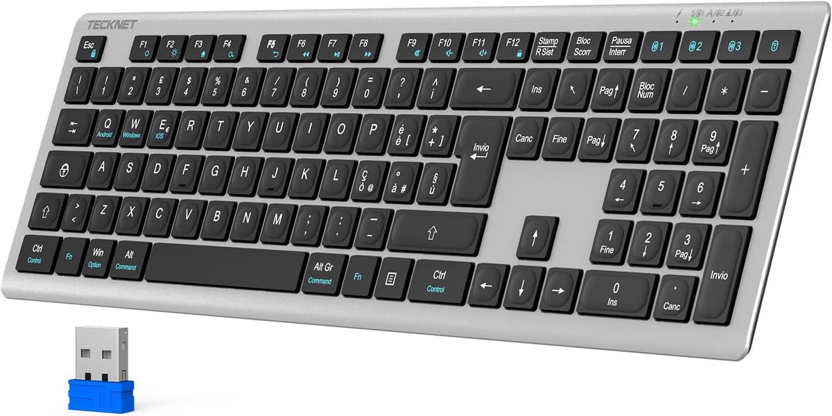 Ultradun Draadloos Toetsenbord QWERTY - Bluetooth en 2.4G USB C Oplaadbaar