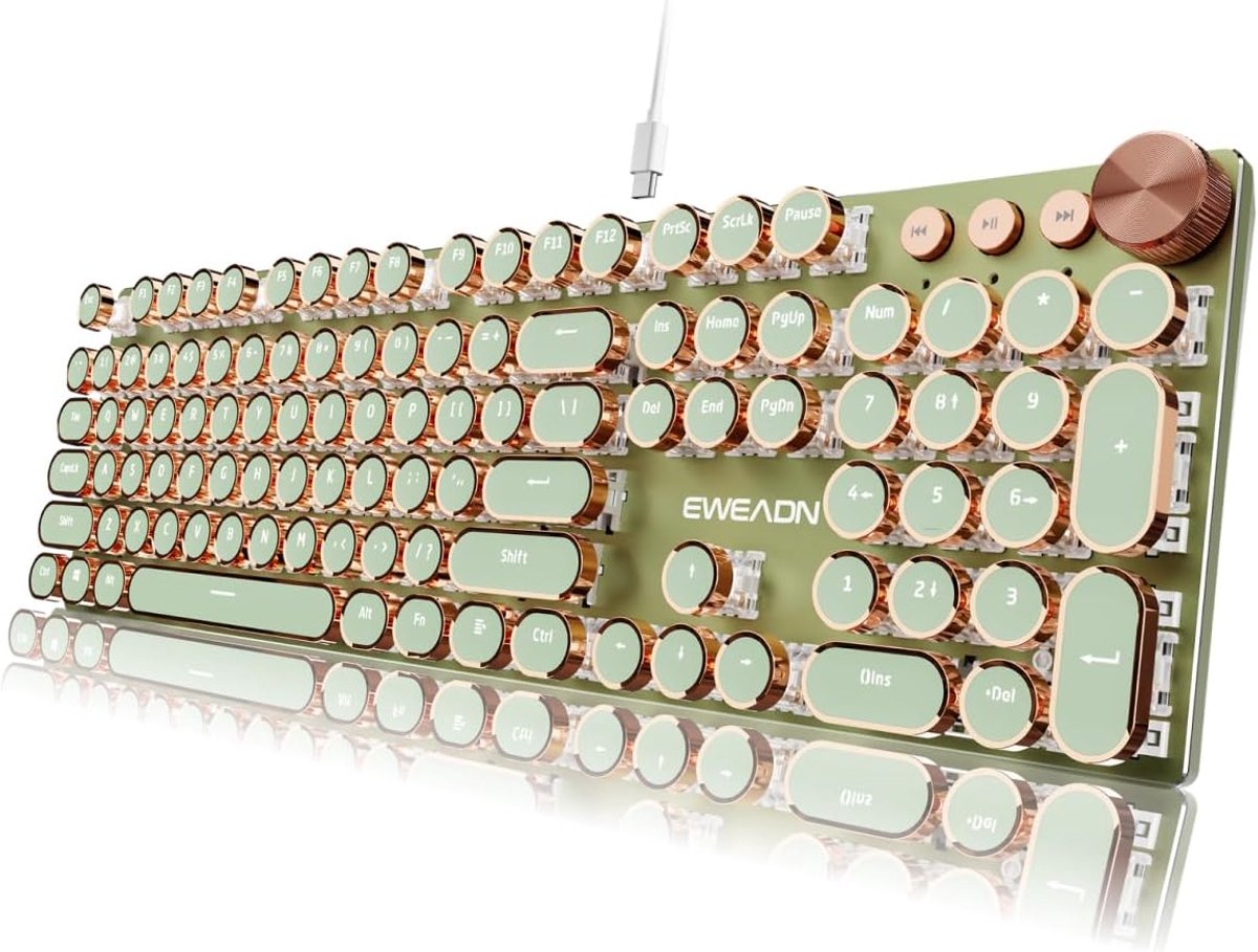 Mechanisch Gaming Toetsenbord in Schrijfmasjien Stijl met LED Verlichting en Mediaknoppen
