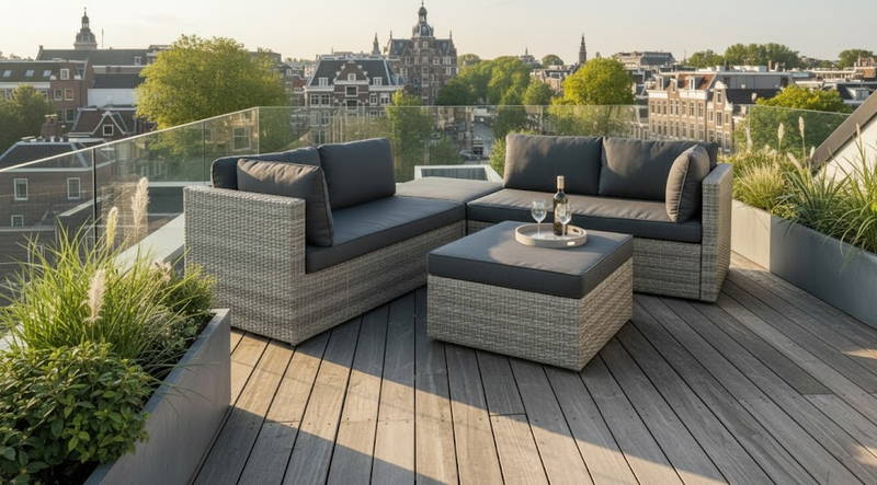 Almadia modular lounge corner set kobo grey/dark grey cushions Eurofar - Eurofar