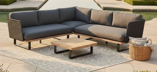 Massarosa lounge corner set anthracite alu/rope anthracite/acacia teak look Eurofar - Eurofar
