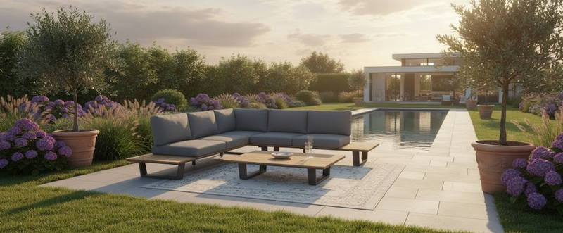 Lota lounge corner set dark anthracite alu/acacia teak look Eurofar - Eurofar