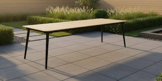 Reims dining table 200x100x76 black steel/acacia teak look Eurofar - Eurofar