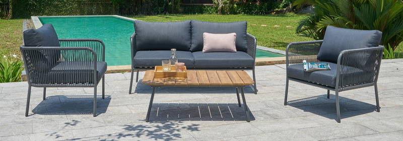 Nador lounge set 4pcs anthracite steel/rope anthracite/acacia teak look Eurofar - Eurofar