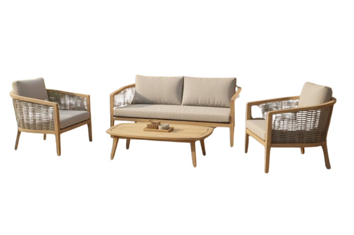 Mulhouse lounge set taupe alu/natural wicker/acacia teak look Eurofar - Eurofar