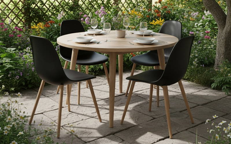 Kristianstad dining chair acacia teak look/black Eurofar - Eurofar