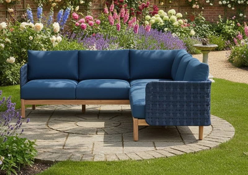 Kolbe corner lounge set navy steel/braided navy/acacia teak look Eurofar - Eurofar