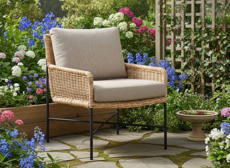 Estoril lounge chair black steel/natural wicker Eurofar - Eurofar