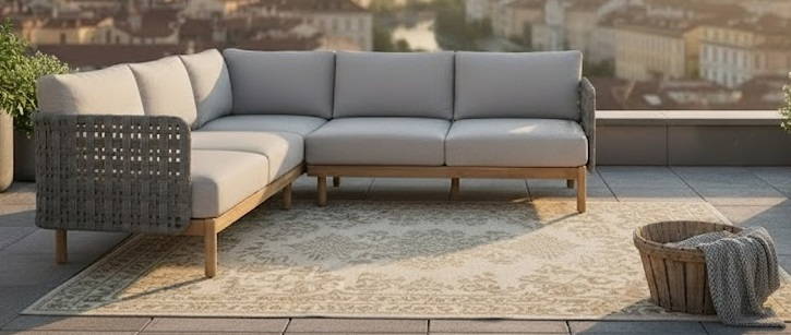 Kolbe corner lounge set light grey steel/braided anthracite/teak look Eurofar - Eurofar