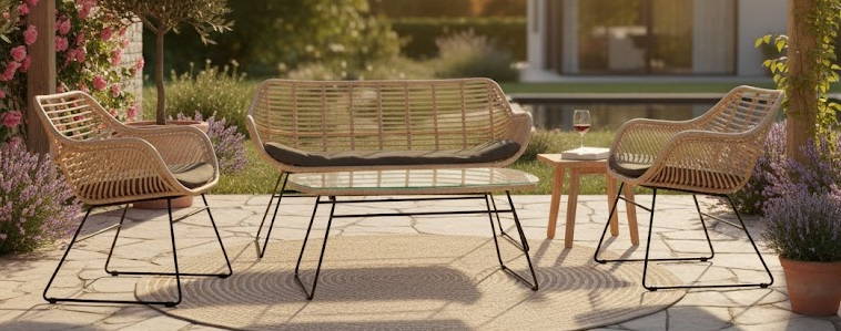 Wates lounge set bamboo wicker/brown cushions Eurofar - Eurofar